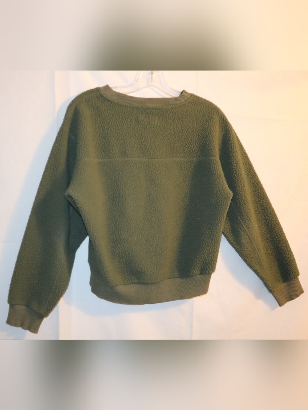 Everlane ReNew Teddy Fleece Pullover Women XS Olive Green Oversized Sweatshirt - Picture 6 of 9